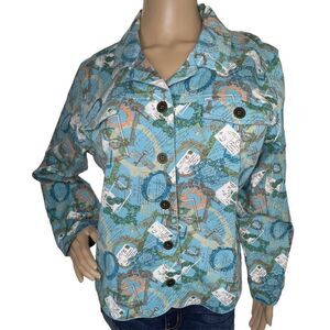 Christopher & Banks Postal Patterned Button Up Sturdy Collard Jacket